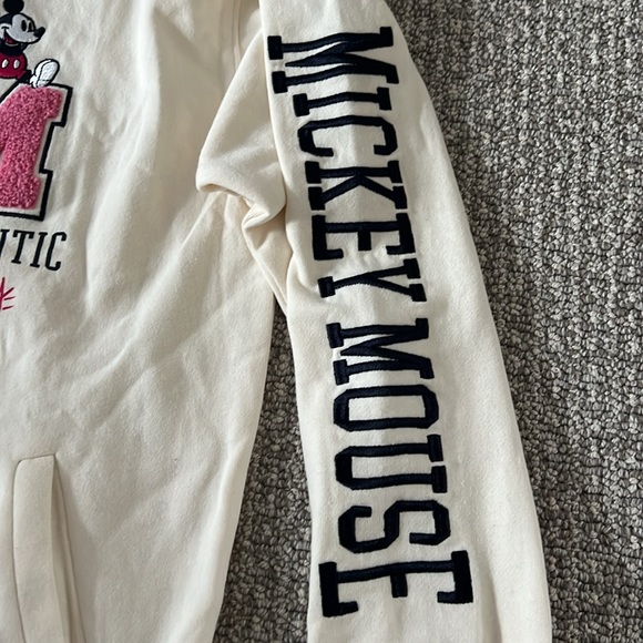 Classic Disney Embroidered Mickey Mouse Bomber Varsity Jacket Top Cream Pink - Picture 4 of 12
